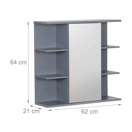 Bathroom Mirror Cabinet, Wall-Mounted, 8 Shelves