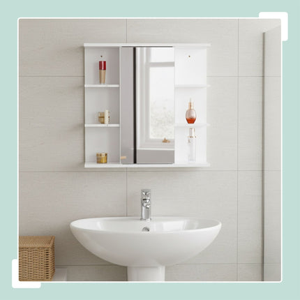 Bathroom Mirror Cabinet, Wall-Mounted, 8 Shelves