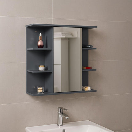 Bathroom Mirror Cabinet, Wall-Mounted, 8 Shelves