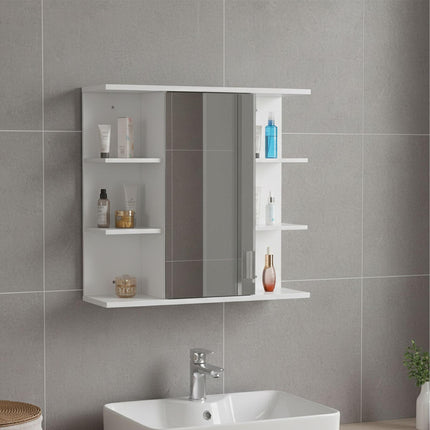 Bathroom Mirror Cabinet, Wall-Mounted, 8 Shelves