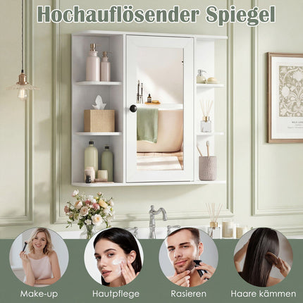 Bathroom Mirror Cabinet with 3 Shelves & 6 Open Compartments