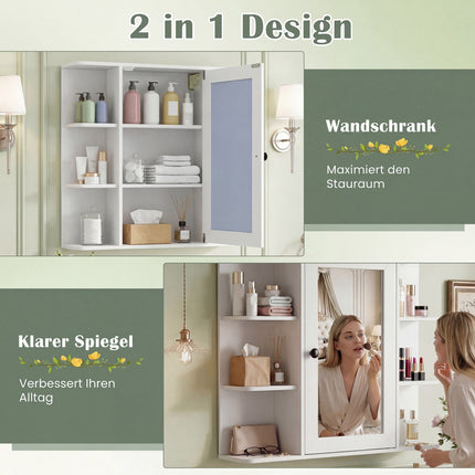 Bathroom Mirror Cabinet with 3 Shelves & 6 Open Compartments