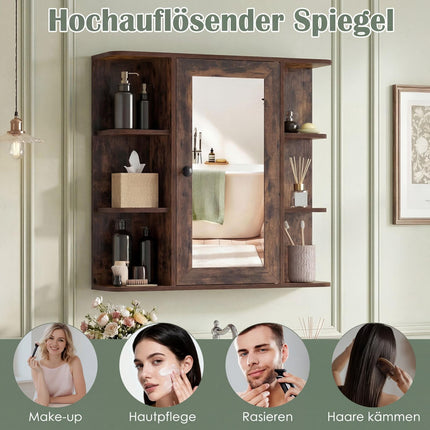 Bathroom Mirror Cabinet with 3 Shelves & 6 Open Compartments