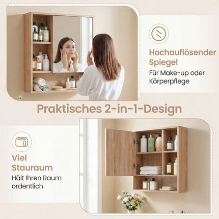 Bathroom Mirror Cabinet with Adjustable Shelves, 55x16x61 cm