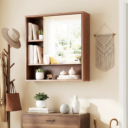 Bathroom Mirror Cabinet with Adjustable Shelves, Brown, 55x16x61 cm