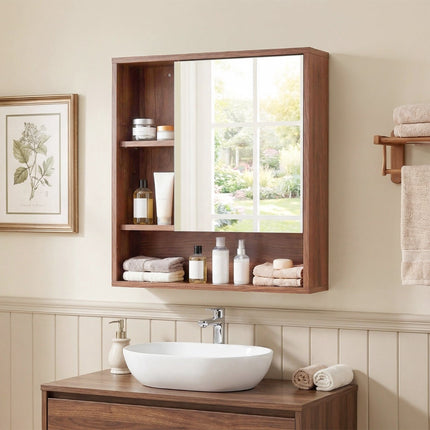Bathroom Mirror Cabinet with Adjustable Shelves, Brown, 55x16x61 cm