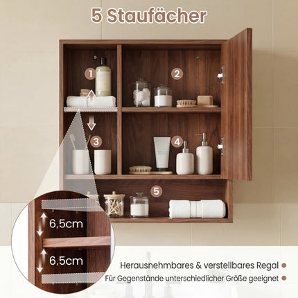 Bathroom Mirror Cabinet with Adjustable Shelves, Brown, 55x16x61 cm