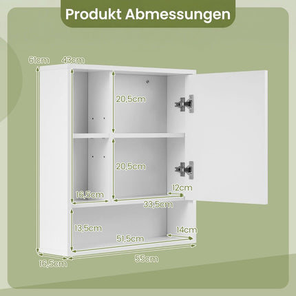 Bathroom Mirror Cabinet with Adjustable Shelves, White, 55x16x61 cm