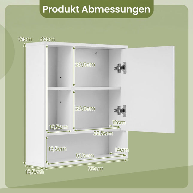 Bathroom Mirror Cabinet with Adjustable Shelves, White, 55x16x61 cm