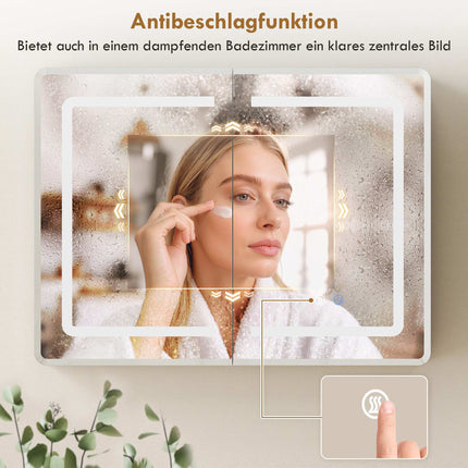 Bathroom Mirror Cabinet with LED, Anti-Fog, 80 x 60 cm