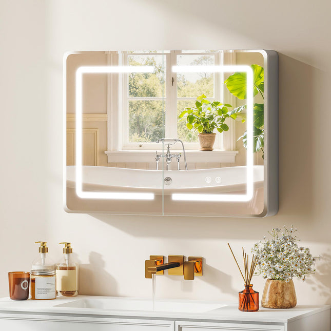 Bathroom Mirror Cabinet with LED, Anti-Fog, 80 x 60 cm