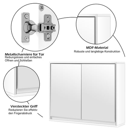 Bathroom Mirror Cabinet with Shelves, White, MDF, 55x14x45 cm
