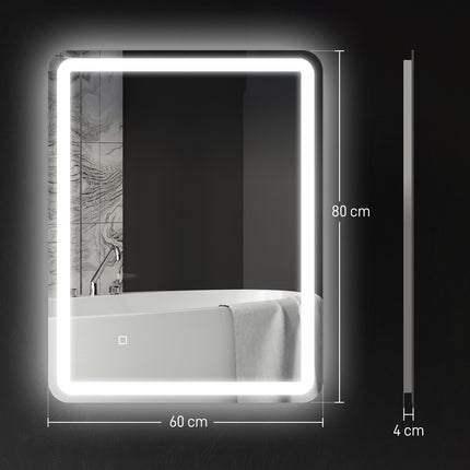 Bathroom Mirror, LED, Anti-Fog, Touch Control, 60x80 cm