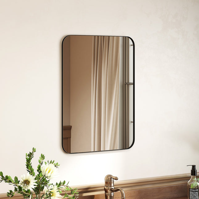 Bathroom Mirror, Safety Film, Metal Frame, 50x70 cm, Black