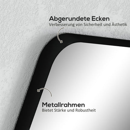 Bathroom Mirror, Safety Film, Metal Frame, 50x70 cm, Black