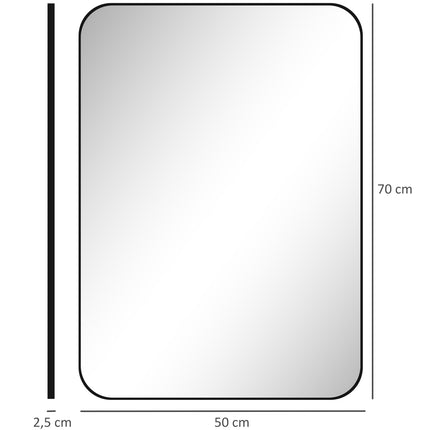 Bathroom Mirror, Safety Film, Metal Frame, 50x70 cm, Black
