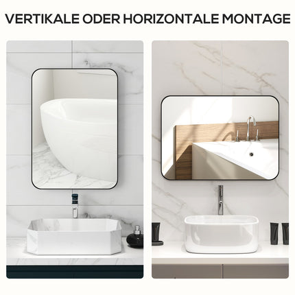 Bathroom Mirror, Safety Film, Metal Frame, 50x70 cm, Black