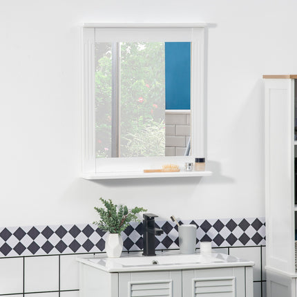 Bathroom wall mirror with shelf, Modern White 55x12x64cm