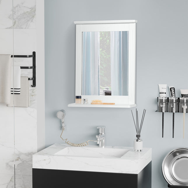 Bathroom wall mirror with shelf, Modern White 55x12x64cm