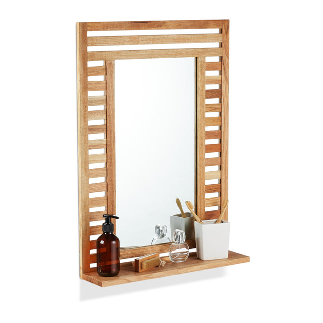 Bathroom Mirror with Shelf – Natural Walnut Wood