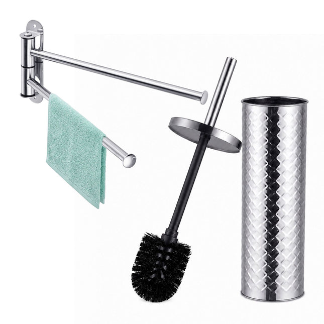 Bathroom Set: Towel Rail & Toilet Brush, Silver