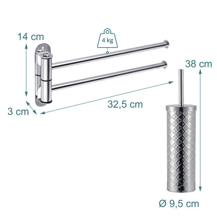 Bathroom Set: Towel Rail & Toilet Brush, Silver
