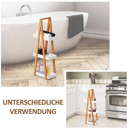 Bamboo 3-tier ladder shelf for bathroom, grey, 30x18x81cm