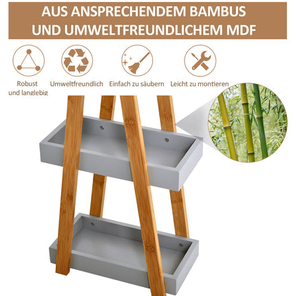 Bamboo 3-tier ladder shelf for bathroom, grey, 30x18x81cm