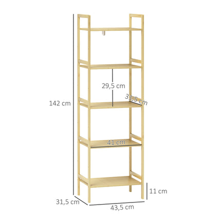 Bamboo 5-tier adjustable shelf, 43.5x31.5x142 cm - natural wood