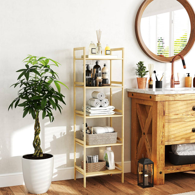 Bamboo 5-tier adjustable shelf, 43.5x31.5x142 cm - natural wood