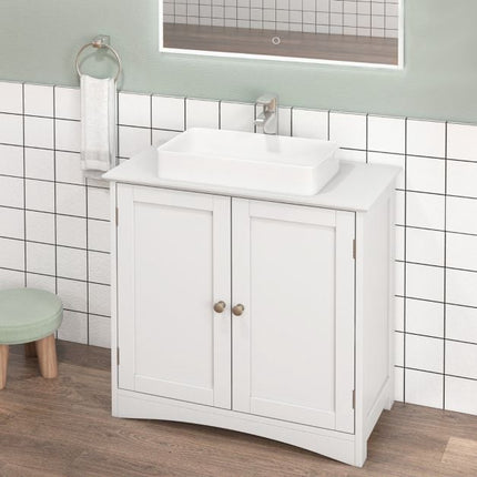 Bathroom Sink Cabinet, 2 Doors, U-Cutout, White 60cm