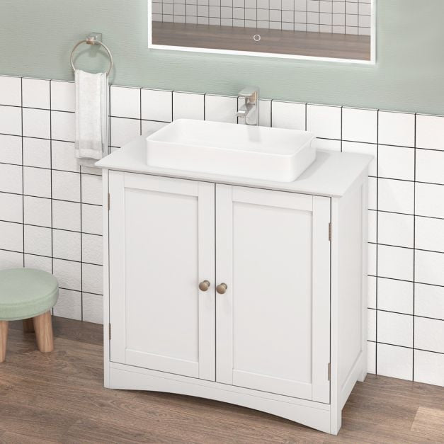 Bathroom Sink Cabinet, 2 Doors, U-Cutout, White 60cm