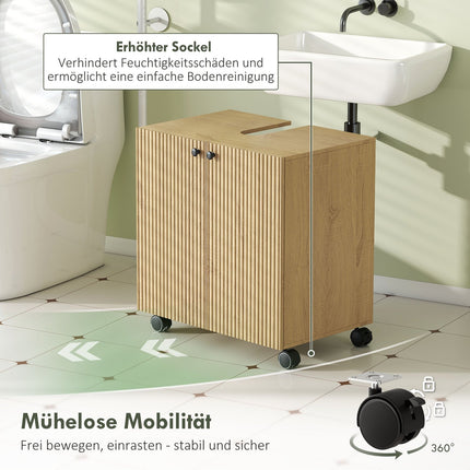 Bathroom Sink Cabinet, 3-Tier Shelf, Wood, Wheels