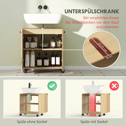 Bathroom Sink Cabinet, 3-Tier Shelf, Wood, Wheels