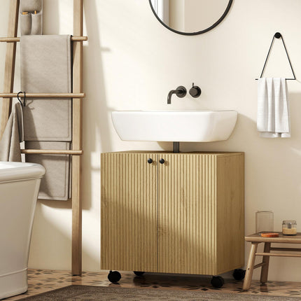 Bathroom Sink Cabinet, 3-Tier Shelf, Wood, Wheels