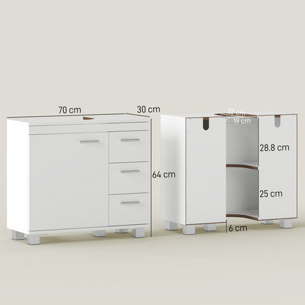 Bathroom Sink Cabinet, MDF, 2 Shelves, 3 Drawers, White