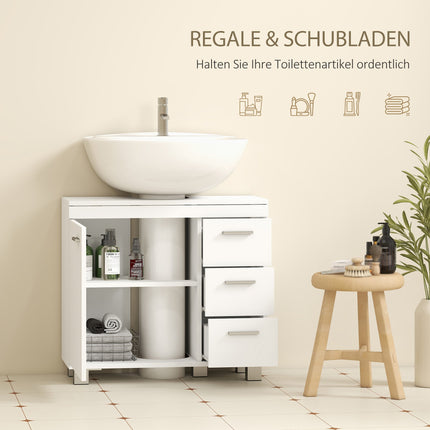 Bathroom Sink Cabinet, MDF, 2 Shelves, 3 Drawers, White