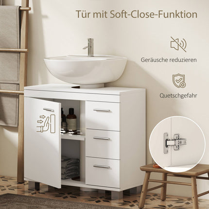 Bathroom Sink Cabinet, MDF, 2 Shelves, 3 Drawers, White