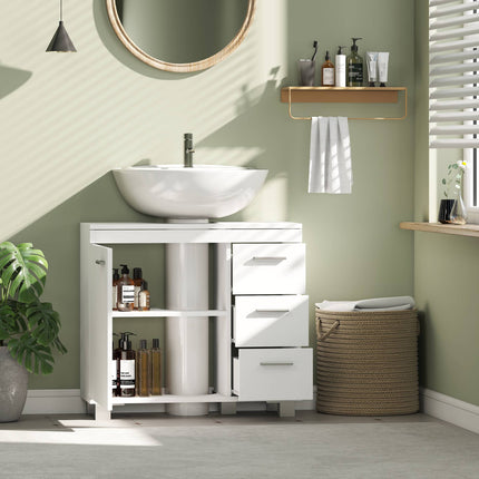 Bathroom Sink Cabinet, MDF, 2 Shelves, 3 Drawers, White