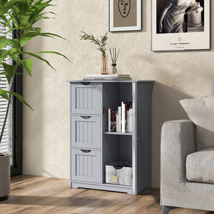 Bathroom Storage Cabinet, 3 Drawers and Cupboard, Gray