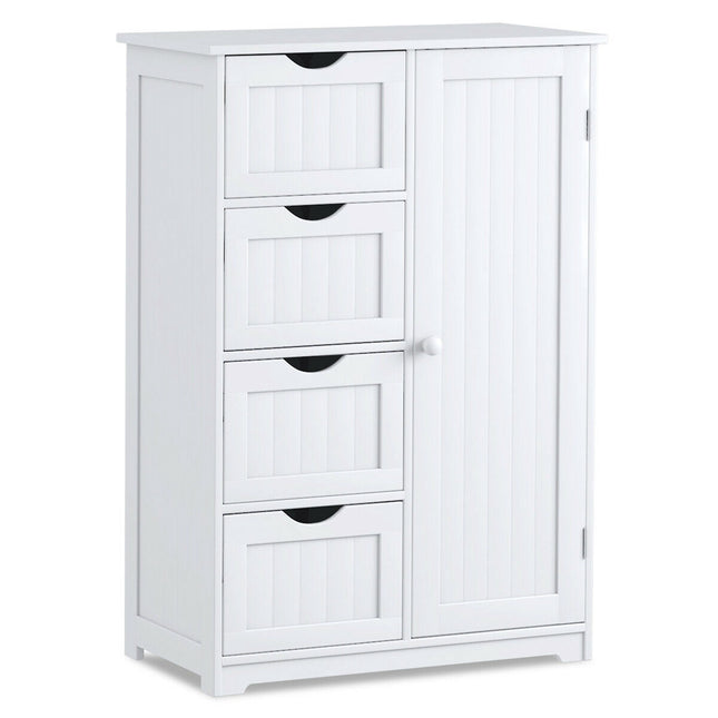 Bathroom Storage Cabinet, 4 Drawers, Door, White