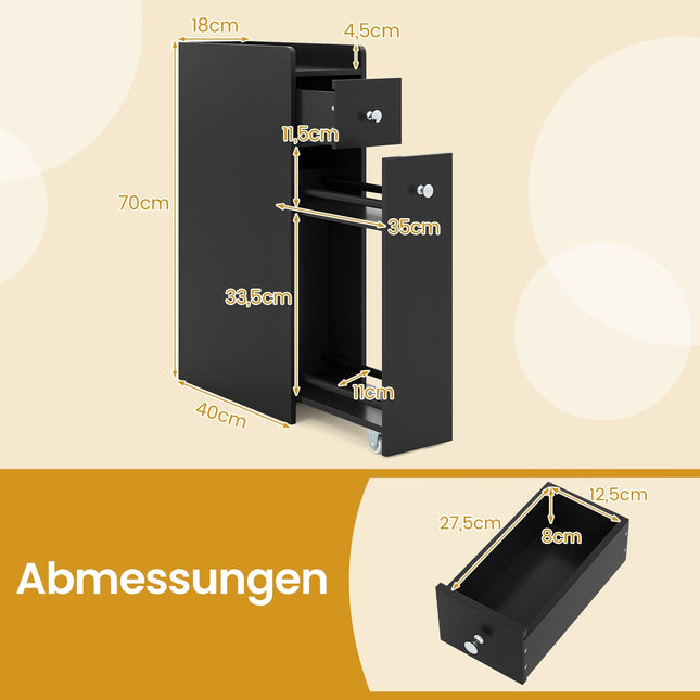 Bathroom Storage Cabinet, 4-Tier Slim Organizer, Black