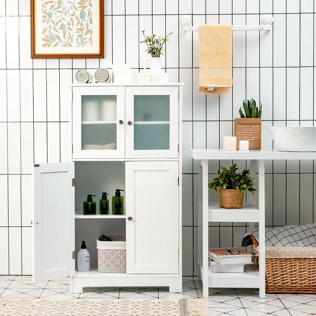 Bathroom Storage Cabinet, Glass Doors, Adjustable Shelf