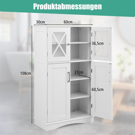 Bathroom Storage Cabinet, White, 60x30x108 cm, Adjustable Shelves