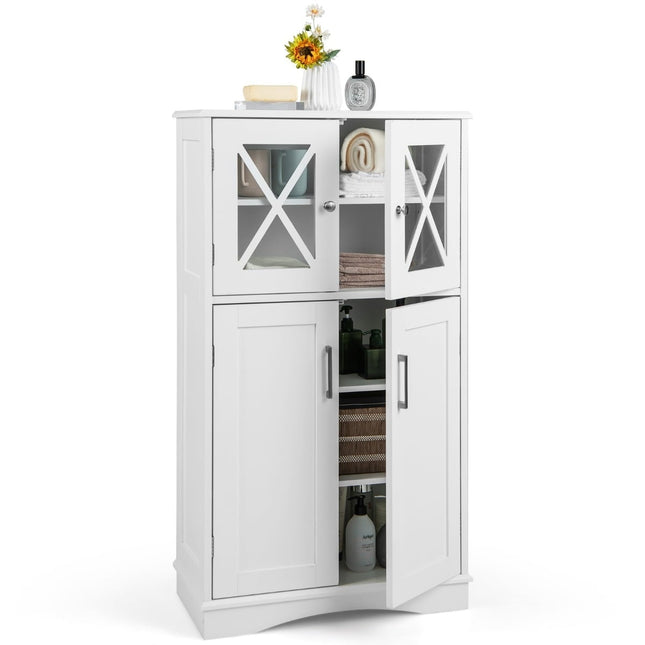 Bathroom Storage Cabinet, White, 60x30x108 cm, Adjustable Shelves