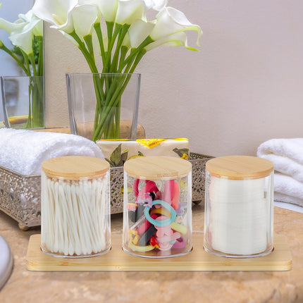 Bathroom Storage Set with Bamboo Lids and Tray