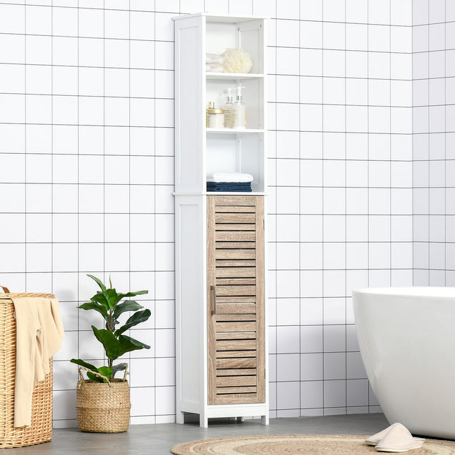 Tall white bathroom cabinet - freestanding, adjustable shelves