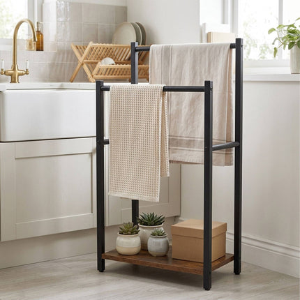 Bathroom Towel Rack with Shelf, Brown, Steel & MDF