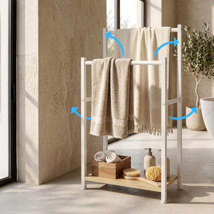 Bathroom Towel Rack with Shelf, Wood-Effect Finish