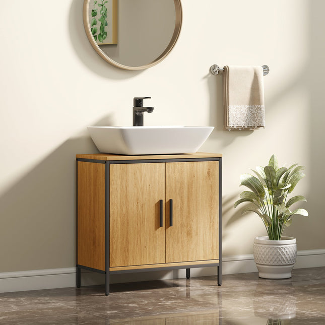 Bathroom Vanity Cabinet, Oak Finish, Adjustable Shelves